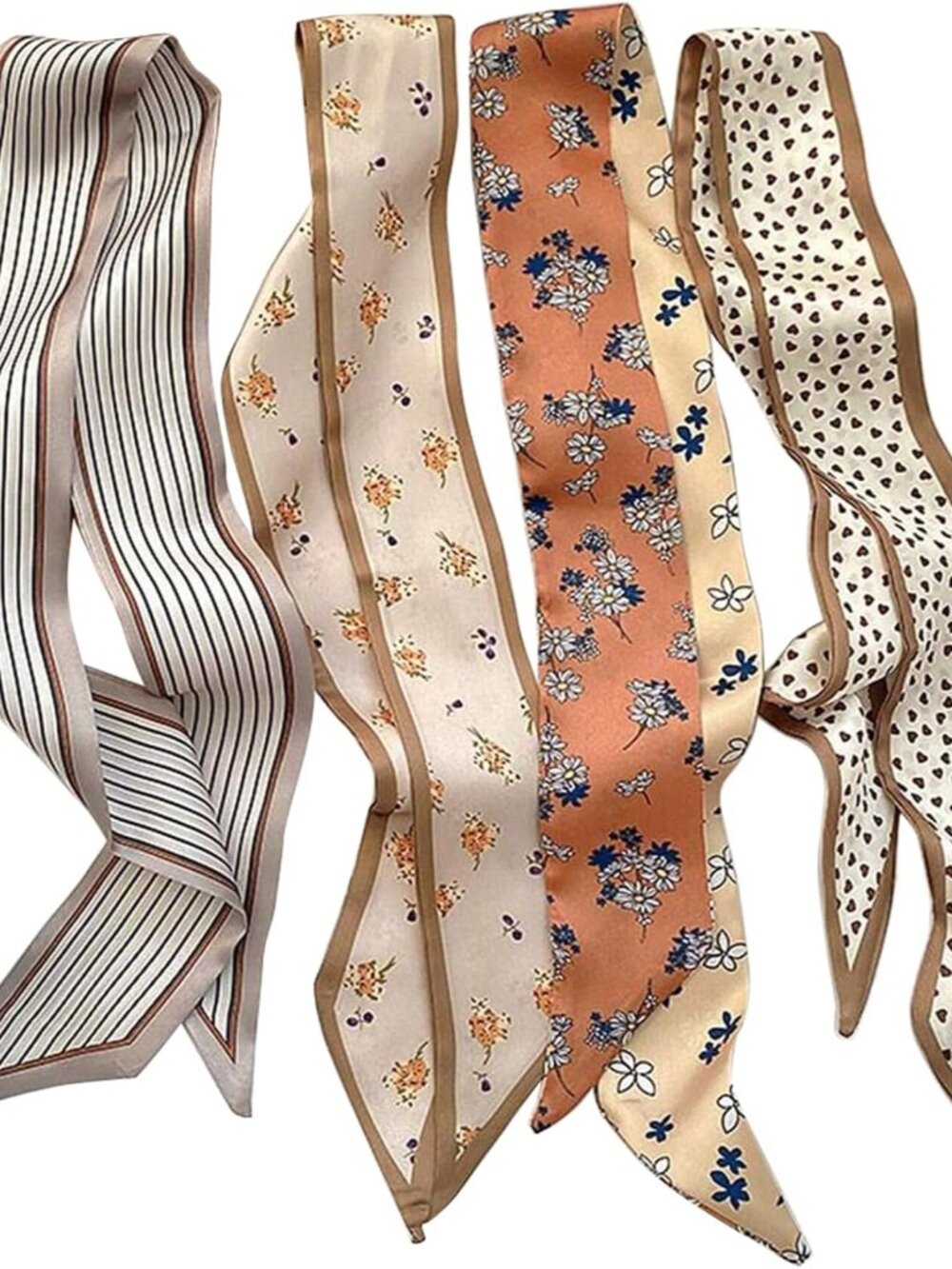 4Pcs Fashion Scarves for Women, Multifunctional Boho Scarves Headbands Satin Sca